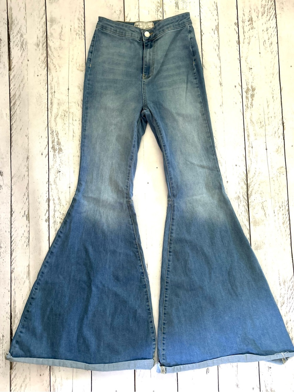 Free People Vintage-Inspired High-Rise Flare Jeans in Blue